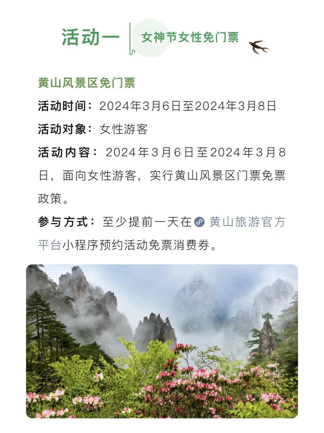 黄山女神专享特惠！七天免票畅游，你还在等什么？